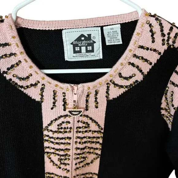Storybook Knits Vintage Beaded Art Cardigan Jacket XS Cottagecore Boho Artwear - Picture 7 of 15